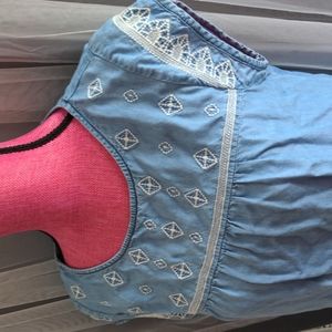 Chambray Embroidered Mini Dress Sz M Charming Charlie